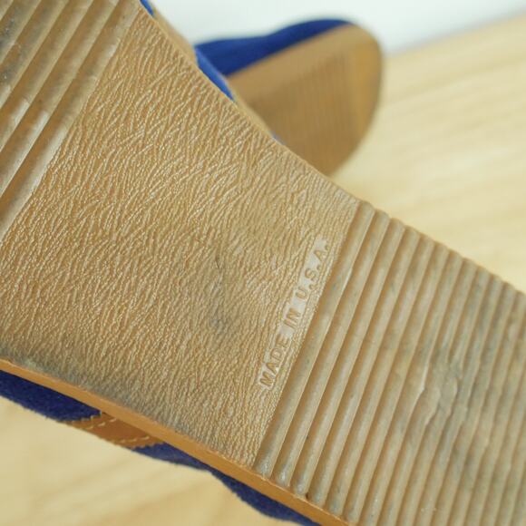 Vintage 70s Suede Sneakers Blue Stripe Retro Platform Athletic Costume 8 8.5 - Picture 12 of 15